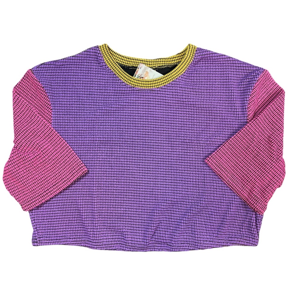 Agua Bendita Crop Top Hazel VNM Waffle Knit‎ Colorblock Purple 2XL New